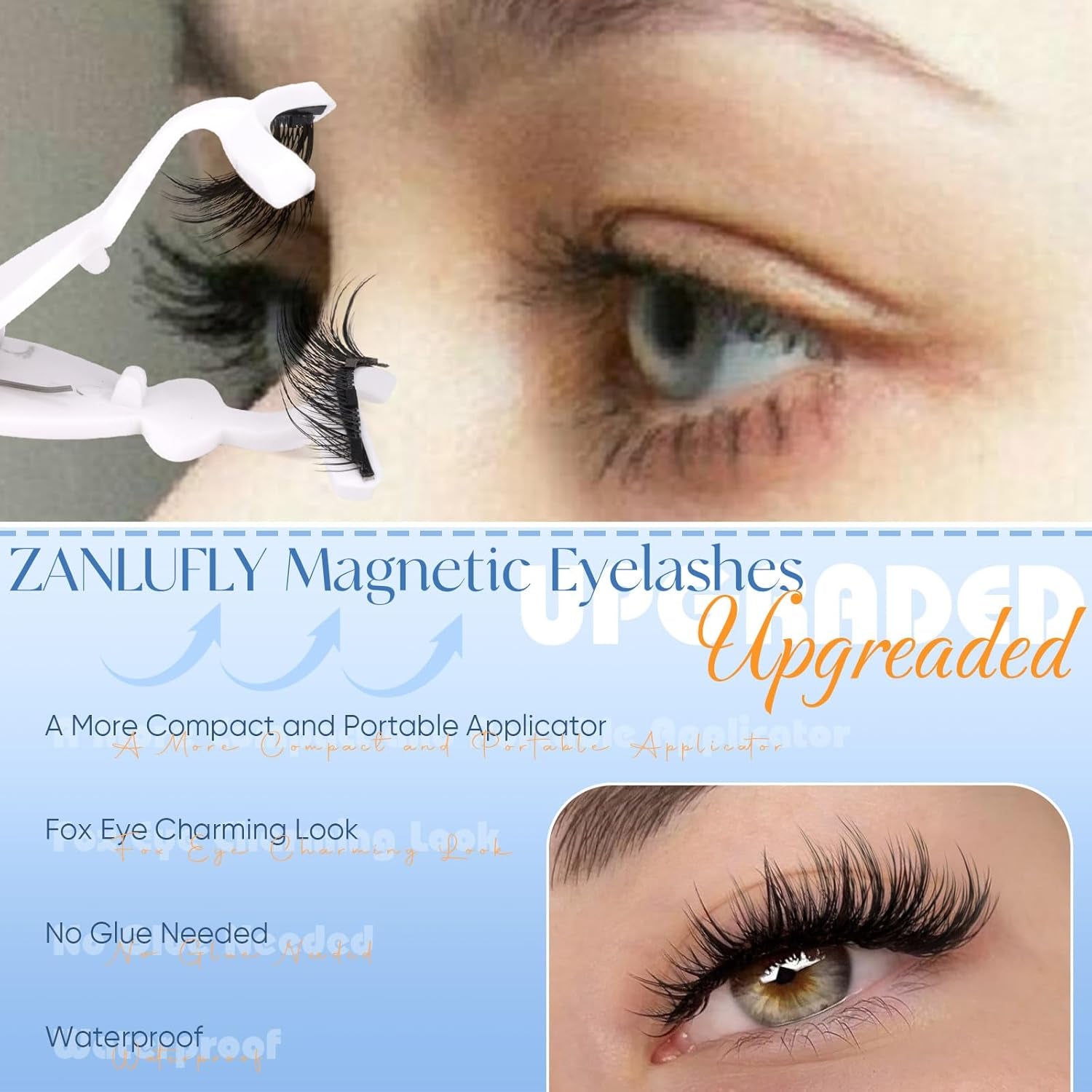 Magnetic Eyelashes Natural Cat Eye Lashes Magnetic Eyelashes Fox Eye Magnetic Lashes Double Sided No Glue Lashes Wispy Eyelashes with Magnetic Applicator