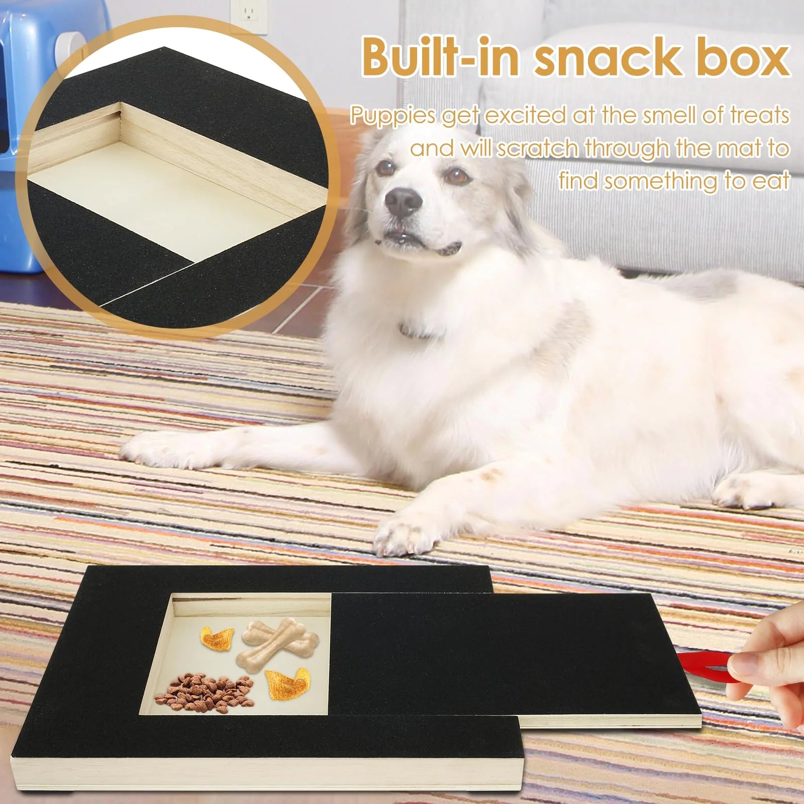 Dog Scratching Board with Treat Box,Dog Scratch Pad for Nails with Free Replacement File,Dog Nail File Board with Handle and Anti-Slip Pads