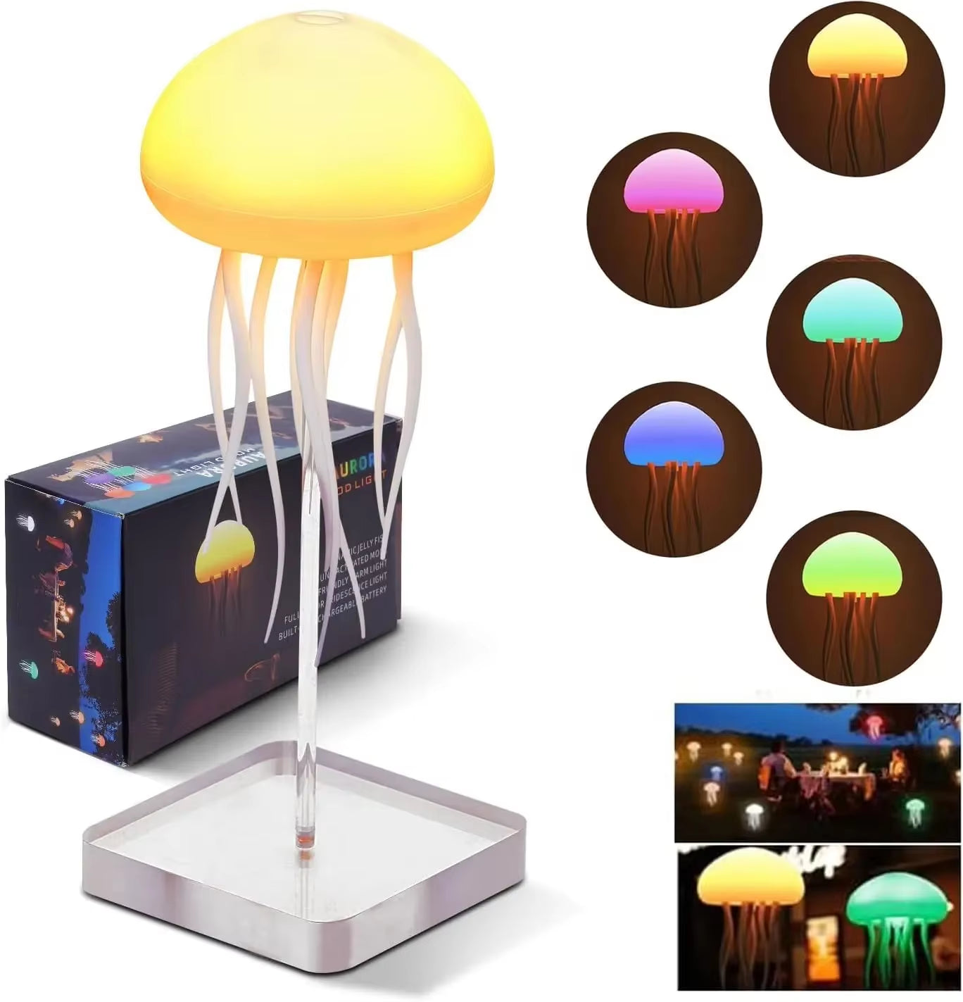 Cute Jellyfish LED Night Light Rechargeable Voice Control Dancing Legs RGB Bedside Lamp Table Lamp Bluetooth Speaker Humidifier