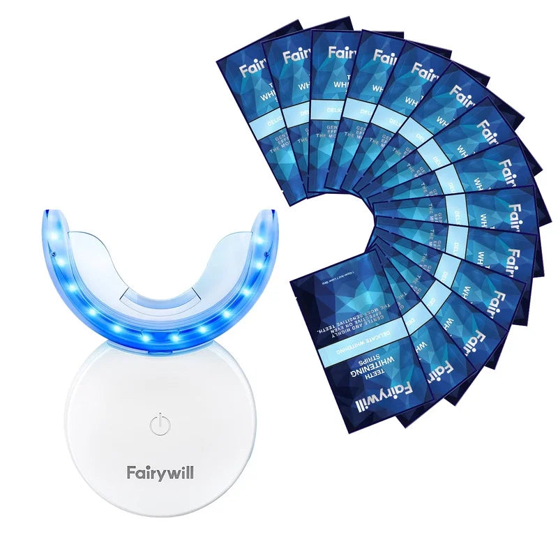 Portable Teeth Whitening Kit, LED Blue Light and 28 White Strips for Sensitive Teeth, Rechargeable Teeth Whitener Case