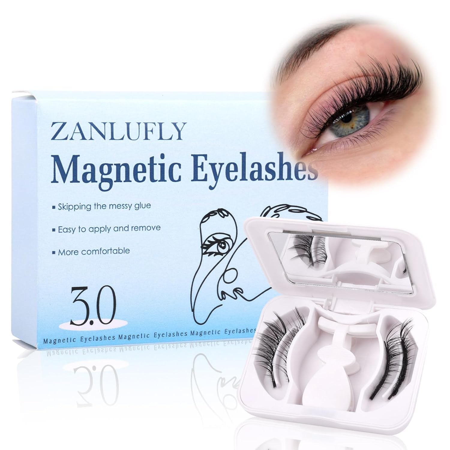 Magnetic Eyelashes Natural Cat Eye Lashes Magnetic Eyelashes Fox Eye Magnetic Lashes Double Sided No Glue Lashes Wispy Eyelashes with Magnetic Applicator