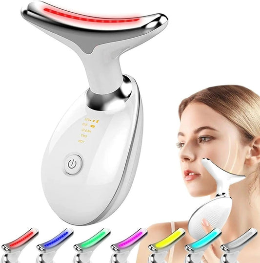 7-In-1 Face Massager Electric Face Lifting - Facial and Neck Massage Tool with LED, Vibration, & Thermal Functions, Face Sculpting Device for Tight & Smooth Skin, White