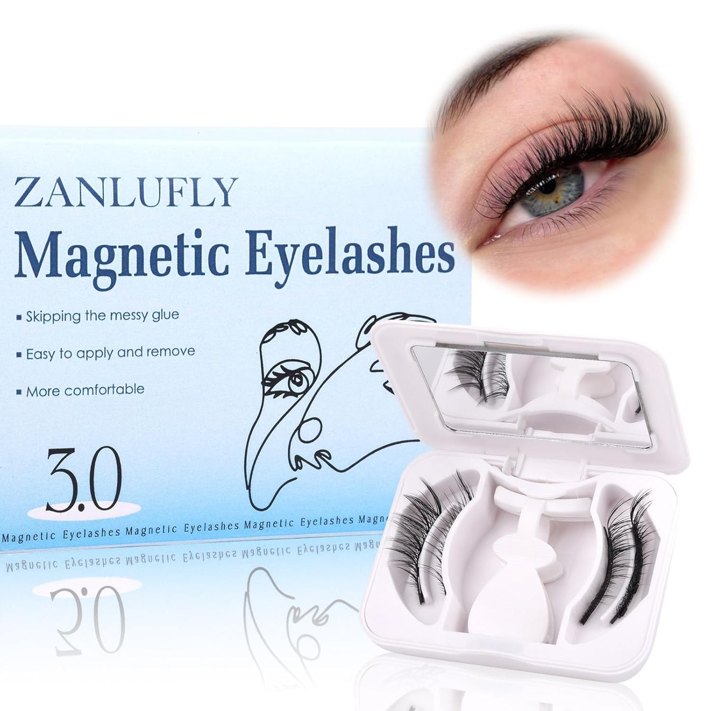 Magnetic Eyelashes Natural Cat Eye Lashes Magnetic Eyelashes Fox Eye Magnetic Lashes Double Sided No Glue Lashes Wispy Eyelashes with Magnetic Applicator