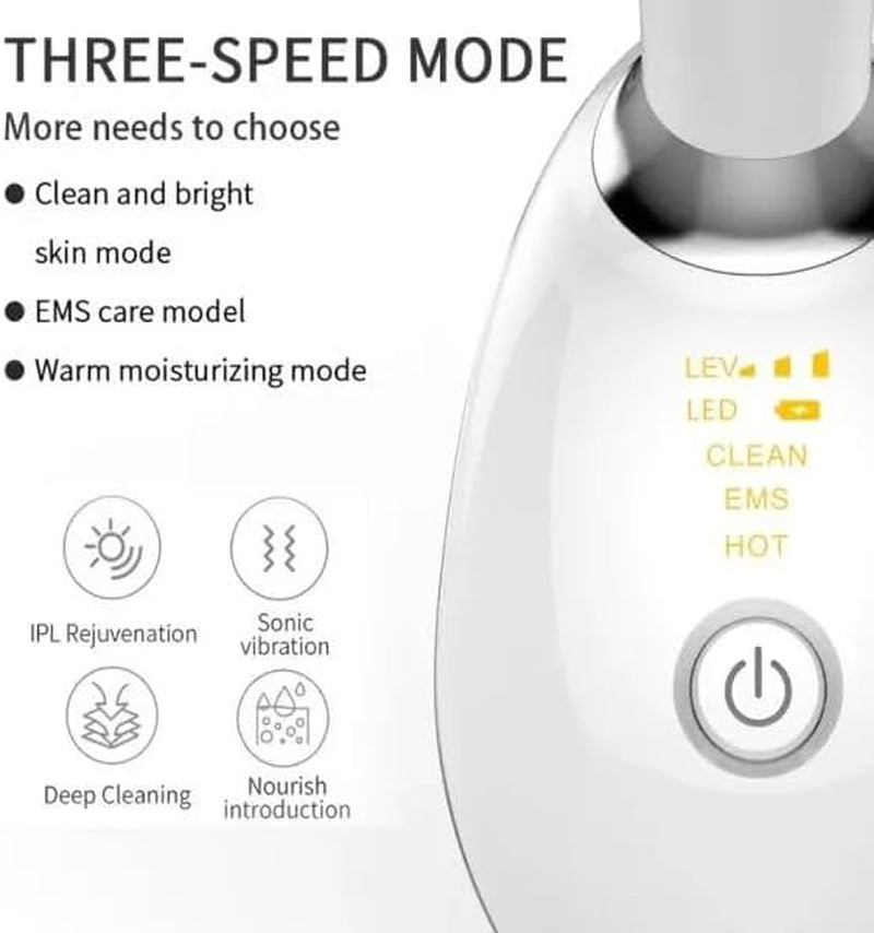 7-In-1 Face Massager Electric Face Lifting - Facial and Neck Massage Tool with LED, Vibration, & Thermal Functions, Face Sculpting Device for Tight & Smooth Skin, White