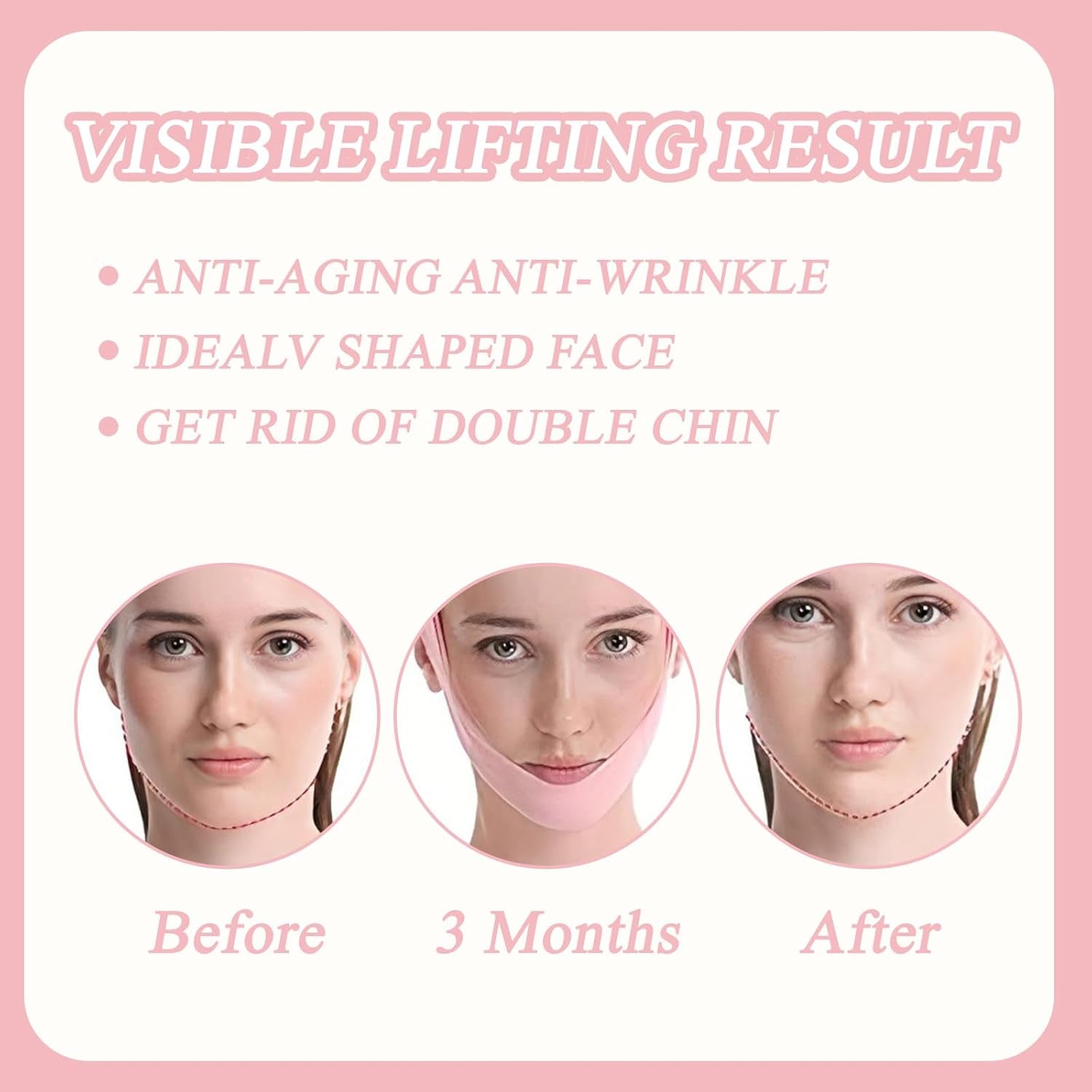 Chin Strap for Sleeping 2 Pieces Double Chin Reducer Chin Strap V Line Lifting Mask Double Chin Strap Face Slimming for Quick and Enhanced Jawline Tightening (Black Pink)