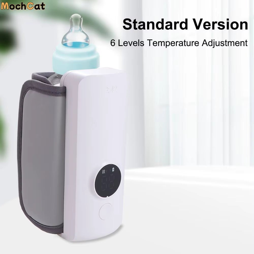 USB Rechargeable Baby Bottle Warmer 6Levels Temperature Adjustment Milk Heater with Temperature Display Safe Baby Bottle Heater