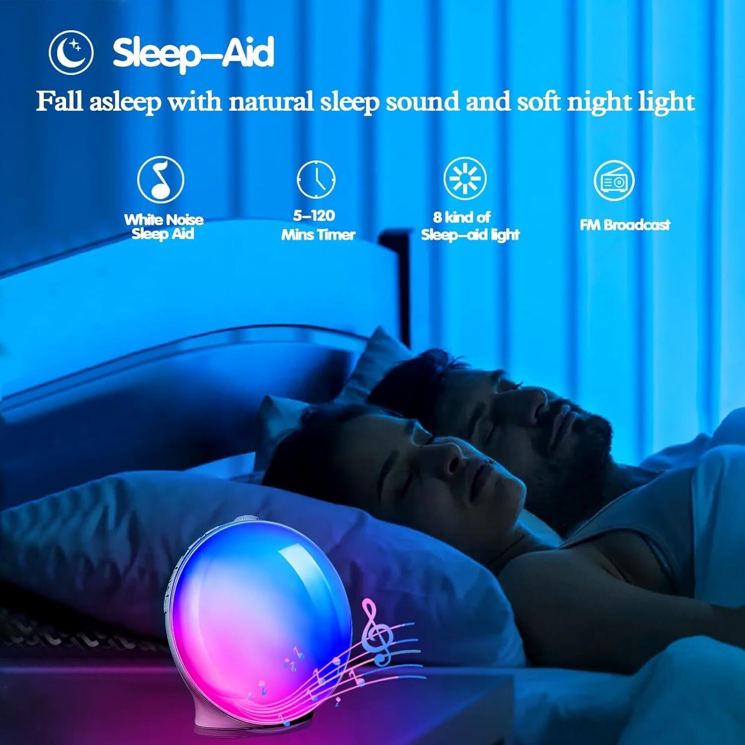 Wake up Light Sunrise Alarm Clock, Sleep Sound Machine Night Light, Smart Alarm