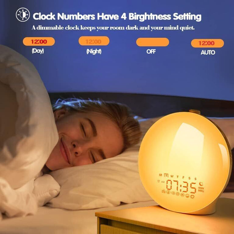 Wake up Light Sunrise Alarm Clock, Sleep Sound Machine Night Light, Smart Alarm