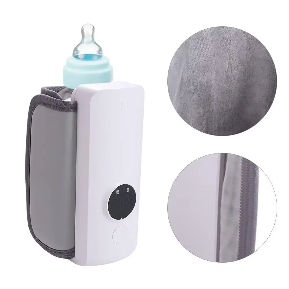 USB Rechargeable Baby Bottle Warmer 6Levels Temperature Adjustment Milk Heater with Temperature Display Safe Baby Bottle Heater